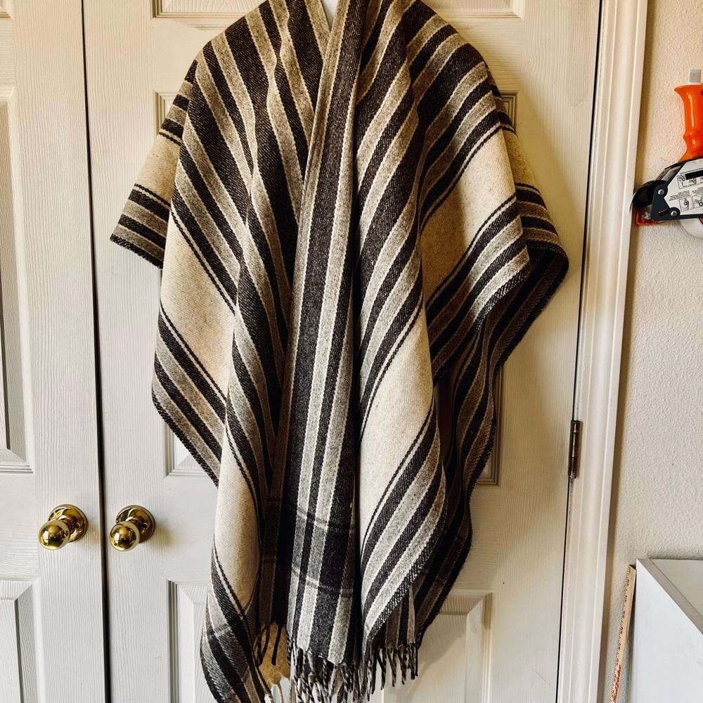 Wool Shawl Striped with Fringe 43 length 40 wide